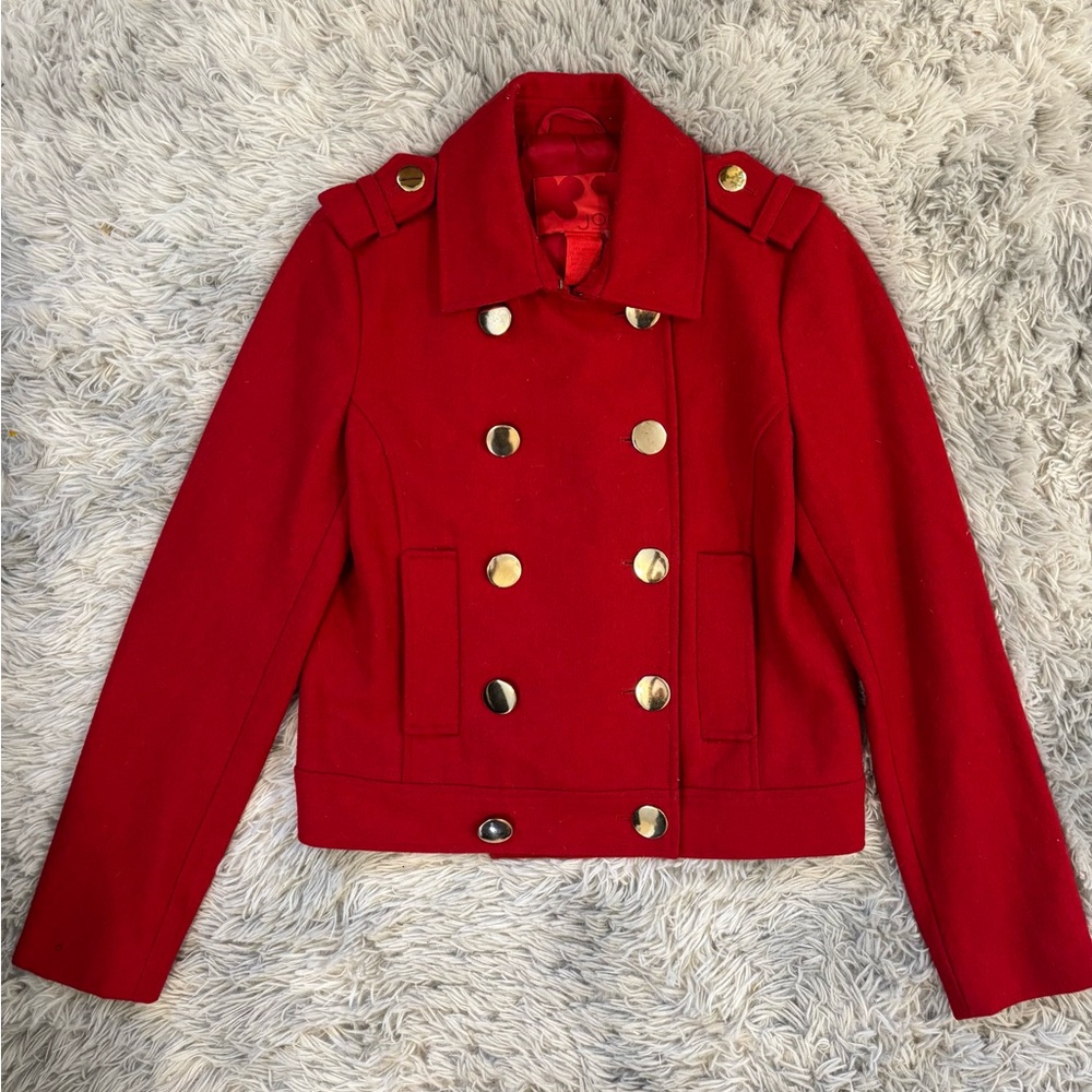Joe Fresh Red Pea Coat with Gold Buttons